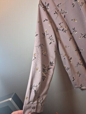 Hilary Radley Women's Long Sleeve Floral Blouse Mauve Taupe Ditsy Print Size XL